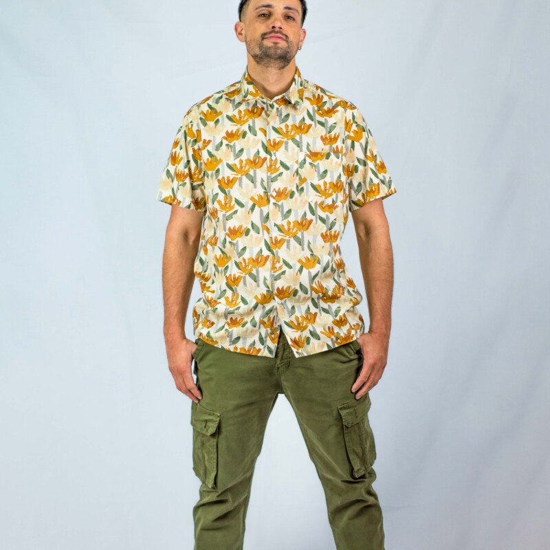 Camisa estampada Hawai Flower Beige
