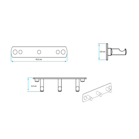 PERCHA CROMADA DE 3 GANCHOS 2.8X16.5 AQUALIA 000