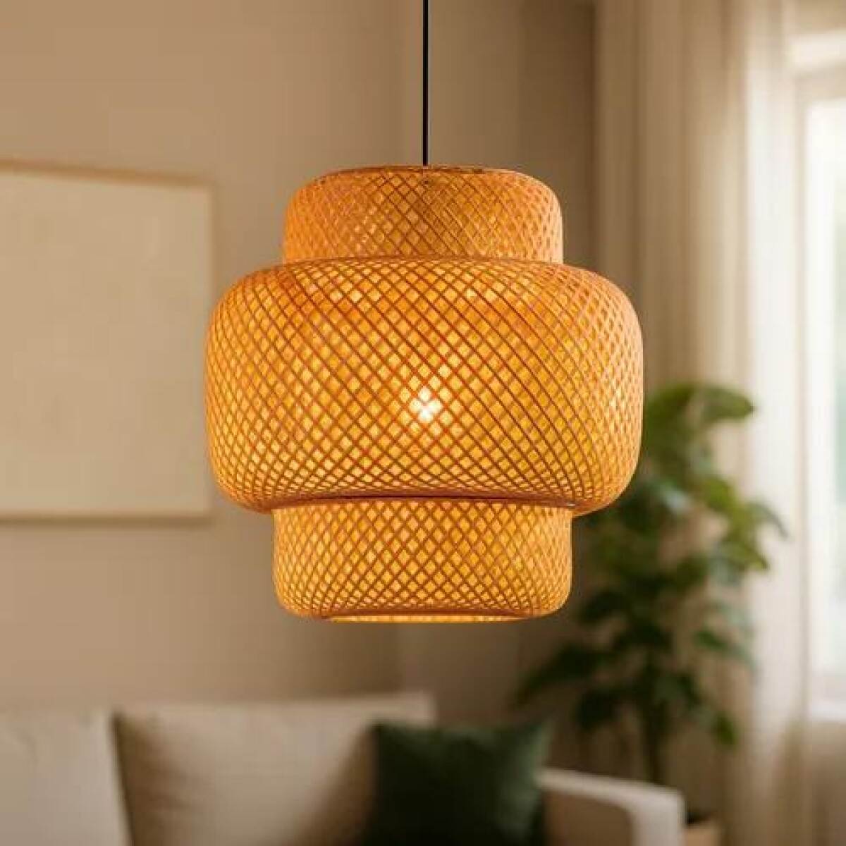 Lámpara Colgante de bambú natural, estilo rústico 40cm de altura 45 cm de diámetro 
