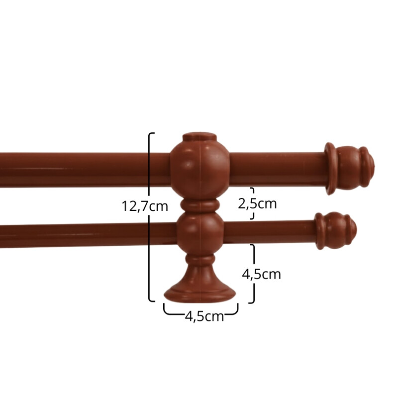 Barrote cortina doble de metal 2 m + 2 Soportes MOGNO