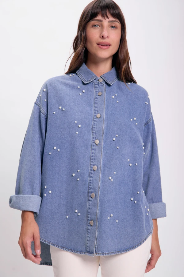 Camisa jean perlas Azul Medio