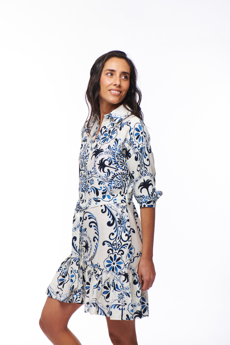 VESTIDO LEXY ESTAMPADO BLANCO Y AZUL