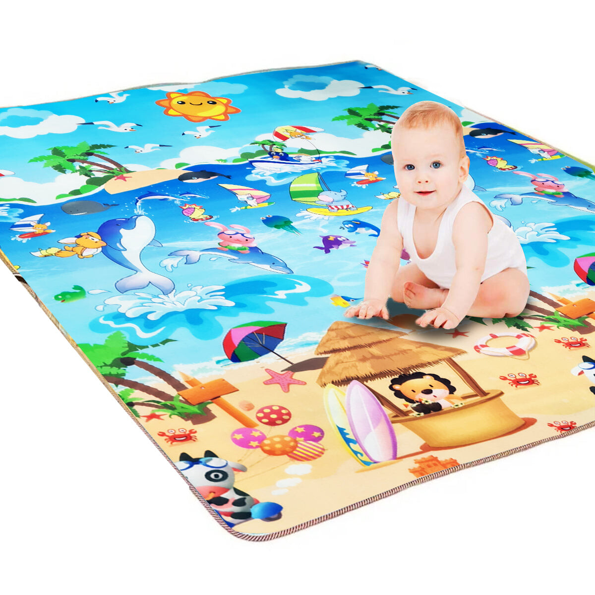 Alfombra Antigolpe Doble 180x150 Gruesa Infantil Bebé - Animalitos