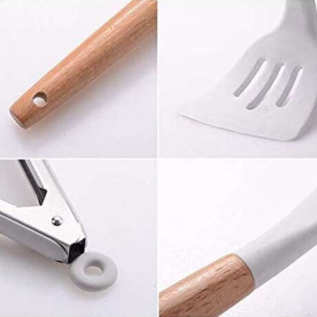 Set de utensilios de cocina 12 accesorios con soporte en ba Blanco