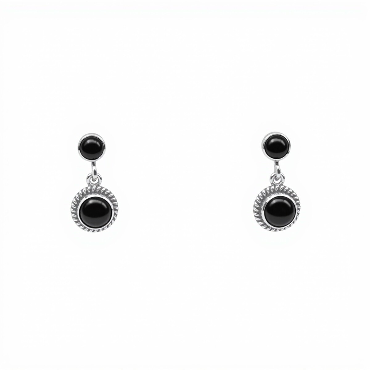 Caravanas Circulo-Plata 925-Piedra Ónix-CA3312 - conpiedra 