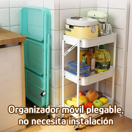 Carro Plegable Organizador Multiuso 3 Estantes Con Ruedas Blanco