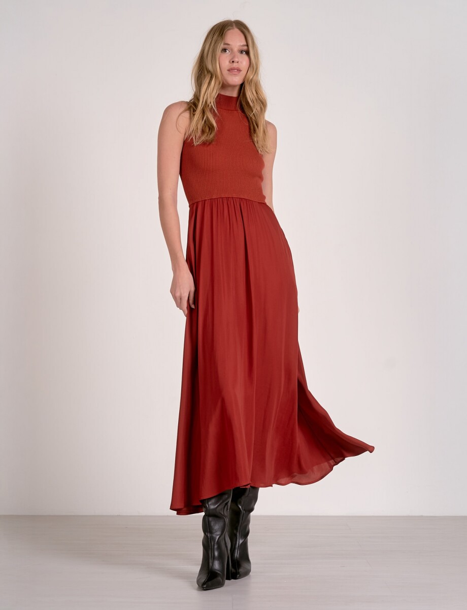 Vestido Maxi Combinado - Terracota 