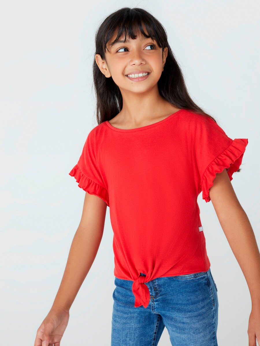 Blusa De Ni A Con Volados Y Nudo Rojo Hering