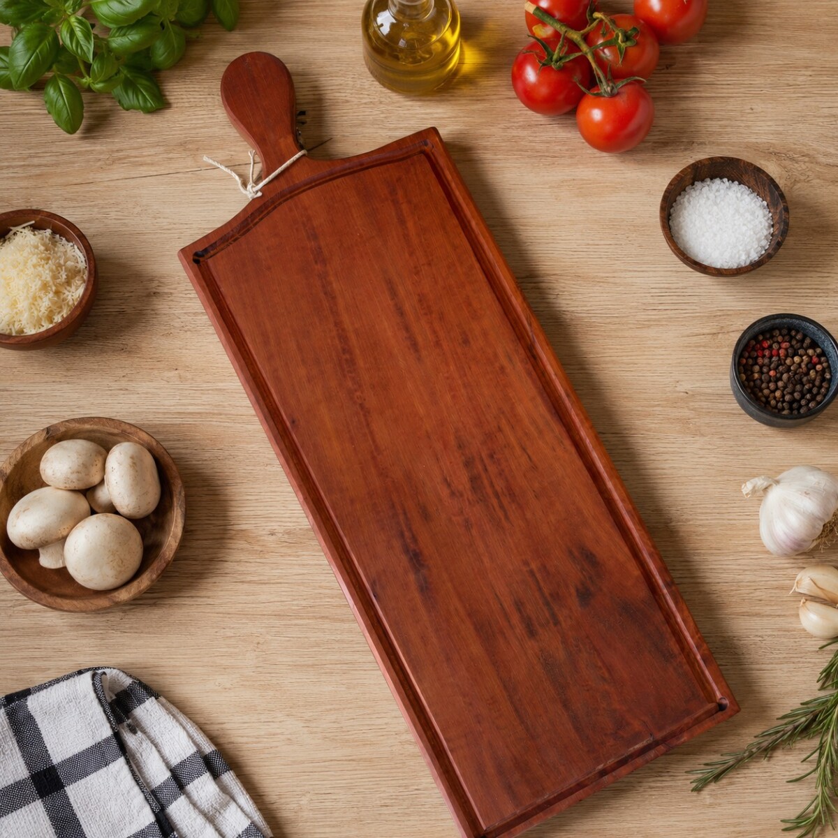 Tabla de Madera Artesanal de Eucalitpo Rojo Con Mango Mediana - Modelo 1 