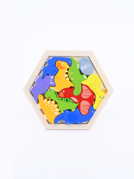 DINO MADERA HEXAGONAL PUZZLE MULTICOLOR