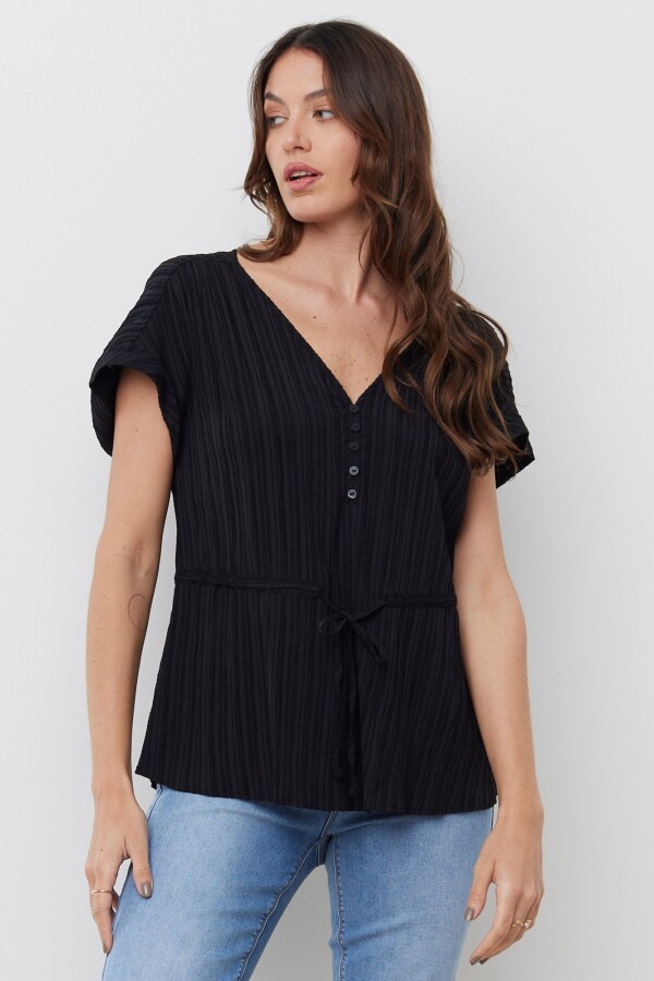 Blusa Algodon Escote V NEGRO