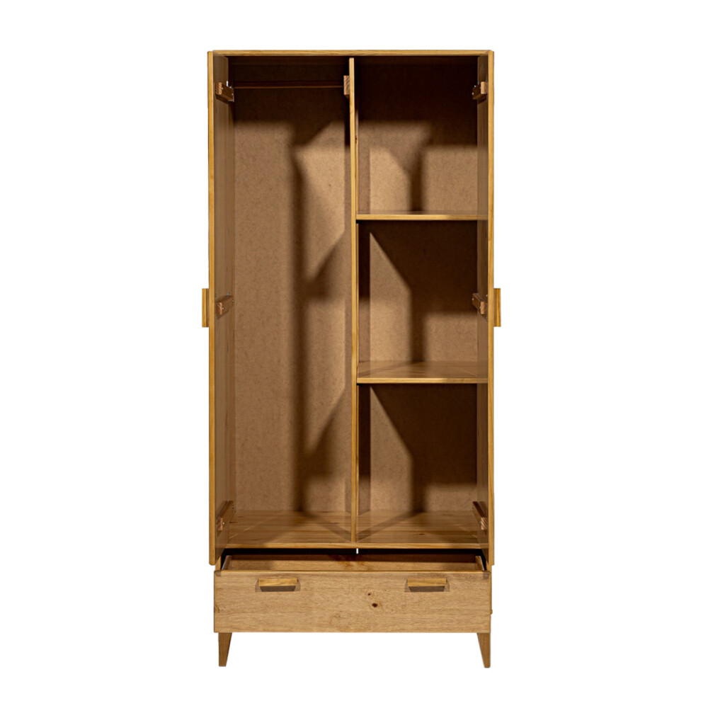 ROPERO 2 PUERTAS 1 CAJON GUARDARROPA ARMARIO CLOSET PLACARD EN MADERA MACIZA MARRÓN