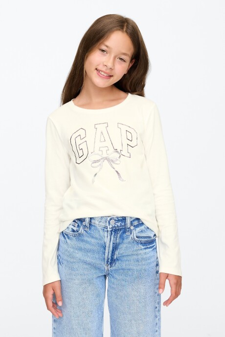 Remera Logo Gap Manga Larga Niña Ivory Frost