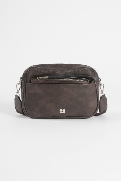 Cartera de hombro con cierres marrón