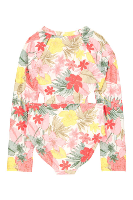 Malla de baño una pieza, manga larga, con protección UPF 50+, diseño floral Sin color