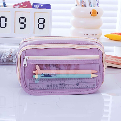 Cartuchera con divisiones y visor 12x22x9cm Violeta