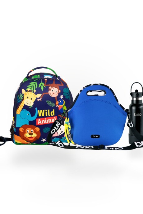 Set de mochila infantil de neopreno, lunchera de neopreno con correa ajustable y botella de acero inoxidable 500ml brio set-cielo