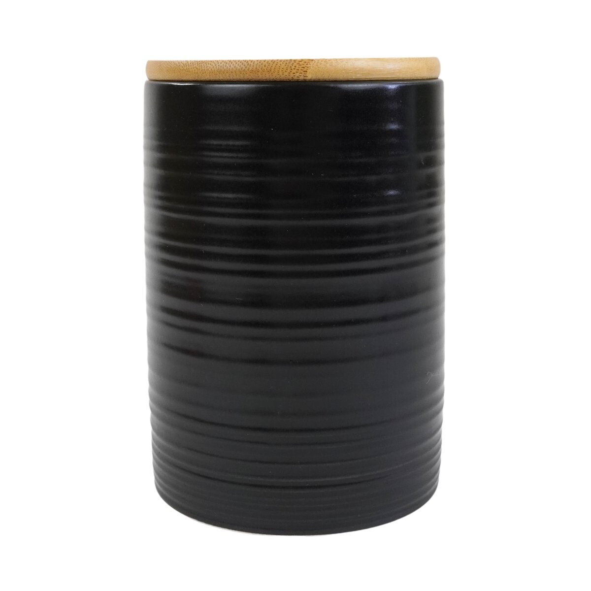 Recipiente de ceramica negro con tapa de madera 