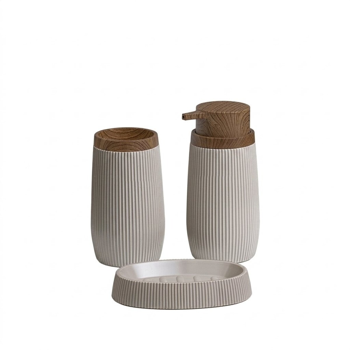 SET 3PCS BAÑO PP Y MADERA BEIGE 