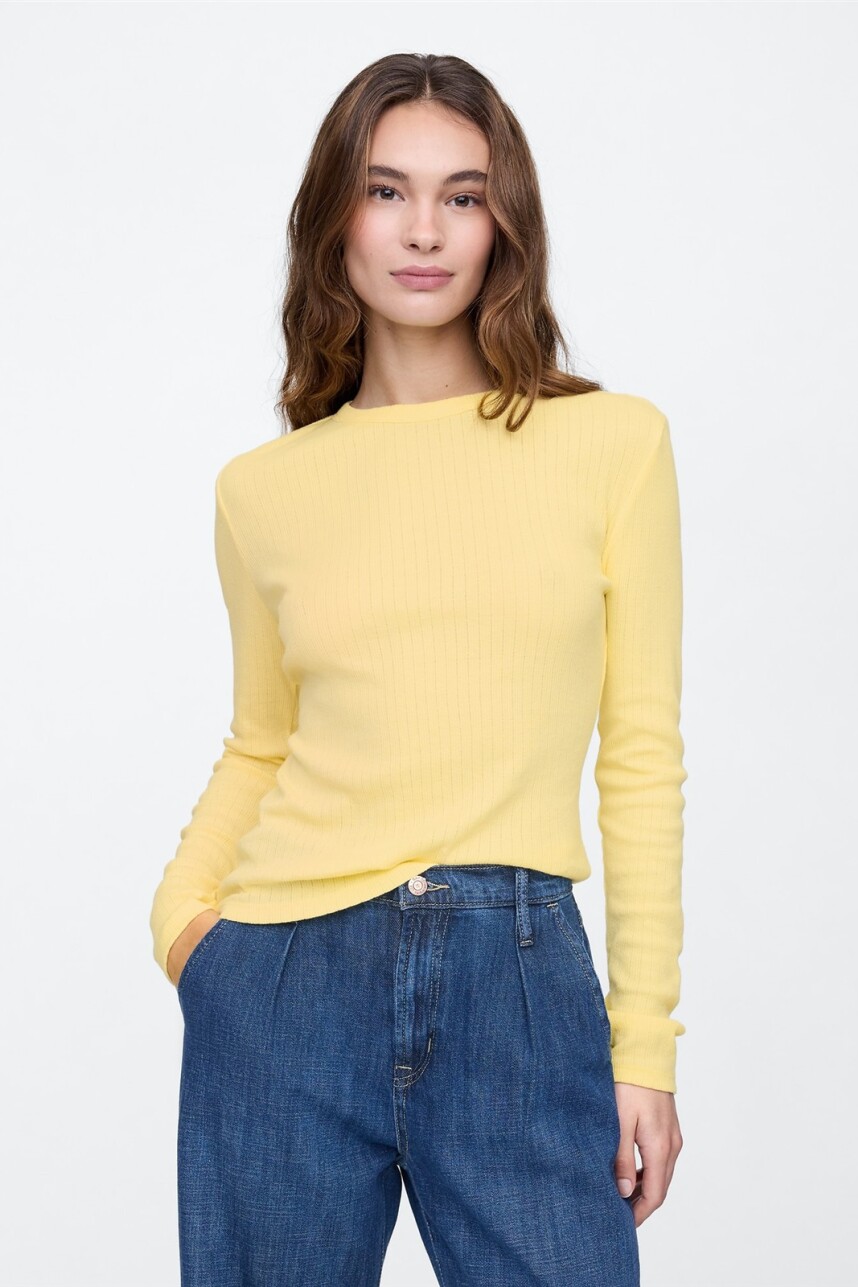 Remera Rib Pointelle Mujer Pale Banana 12-0824Tcx