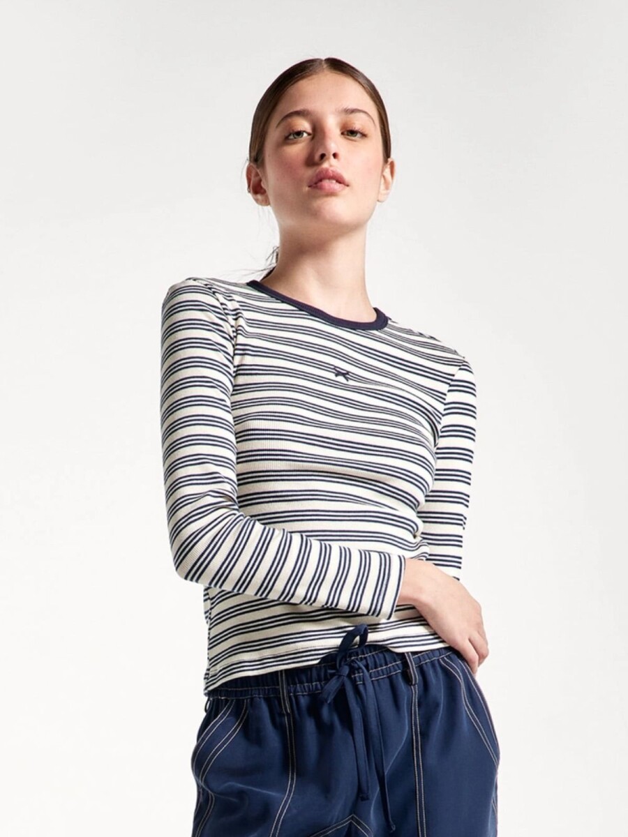 CAMISETA MANGA LARGA A RAYAS - AZUL 