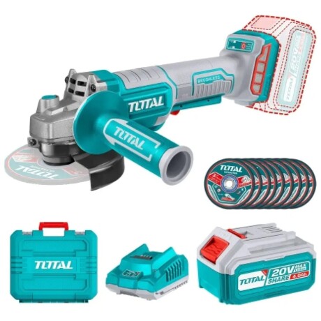 Kit Amoladora Angular Brushless Total 20V con Batería 4.0Ah Kit Amoladora Angular Brushless Total 20V con Batería 4.0Ah