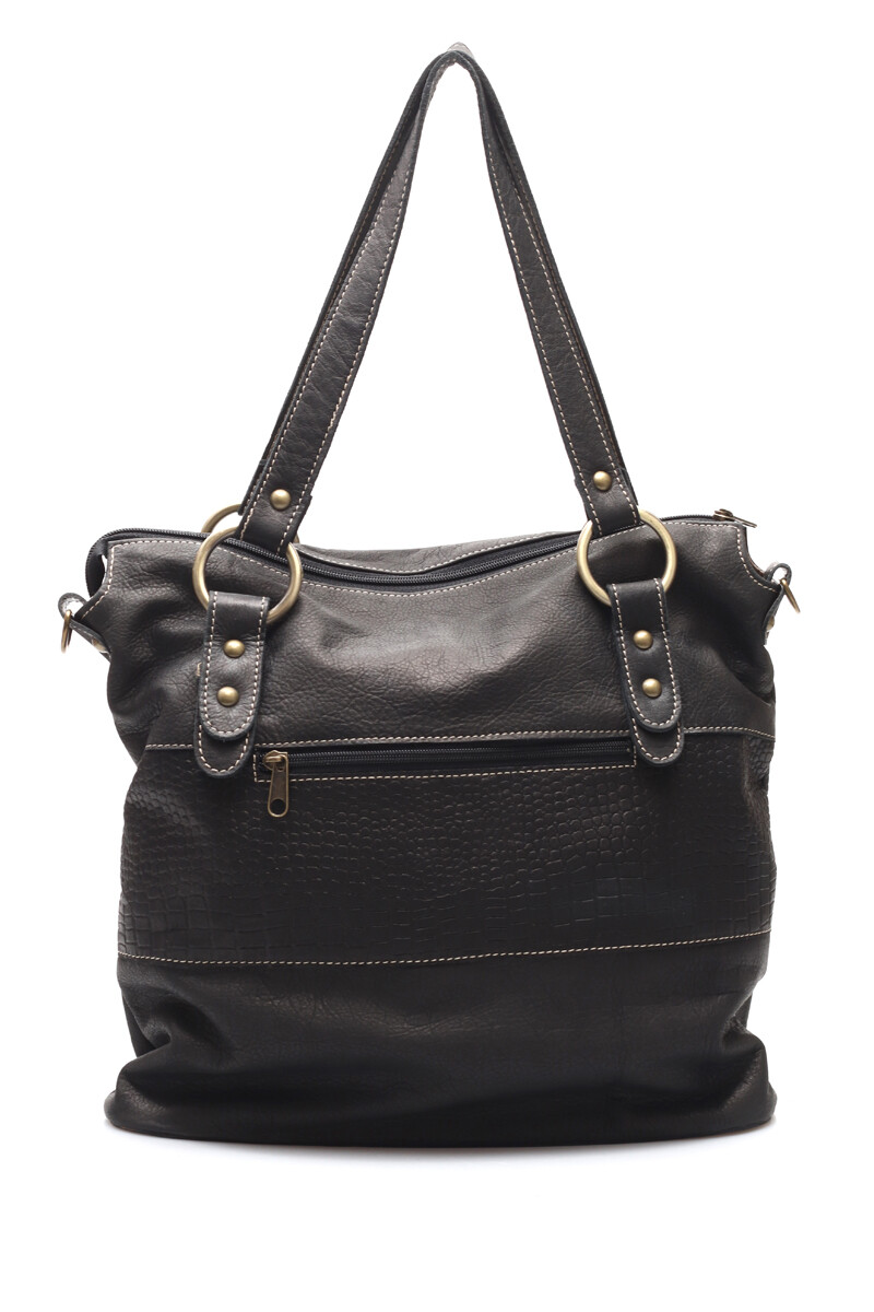 Cartera Cuero Combinado Croco con Tachas Negro