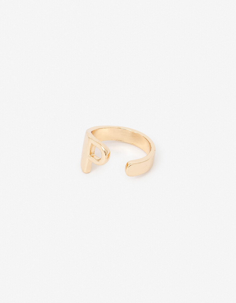 Anillos Medianos y Grandes Metal Anillo Metal Inicial "p" - Dorado