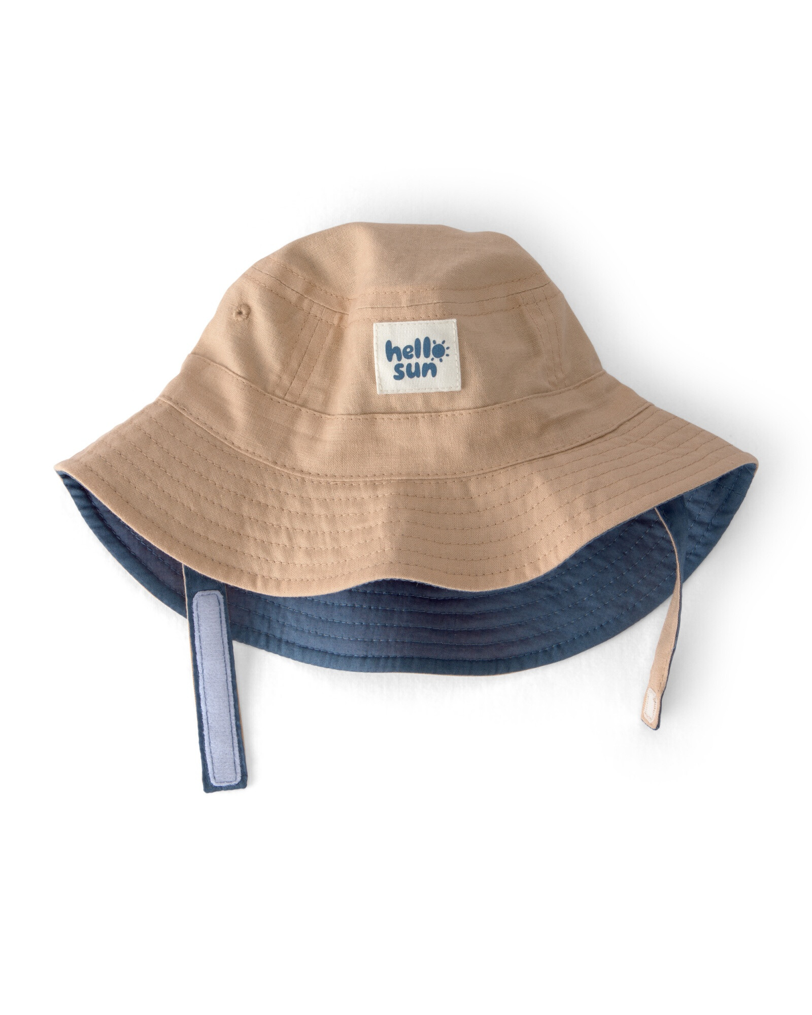 Gorro pescador de lino, azul y beige Sin color