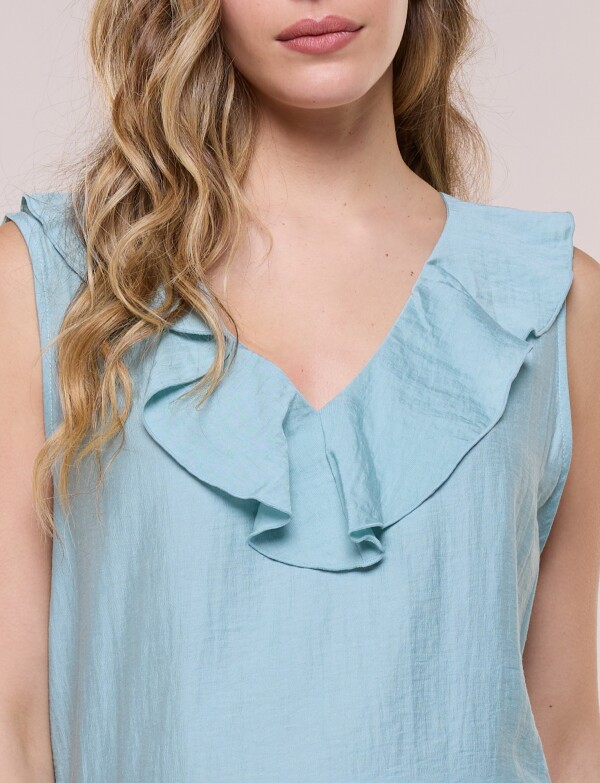 Blusa Con Cuello Volado Y Ruedo Peplum VERDE AGUA