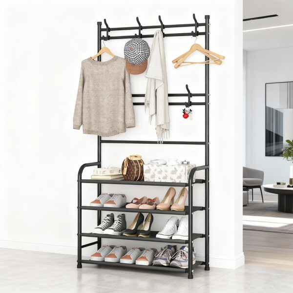 Perchero Ropa Rack Multifuncional Zapatero Organizador Percha Estantes Imback Color Negro Perchero Ropa Rack Multifuncional Zapatero Organizador Percha Estantes Imback Color Negro