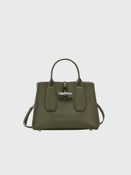 Longchamp -Cartera de cuero M con correa extraible, LE ROSEAU Verde