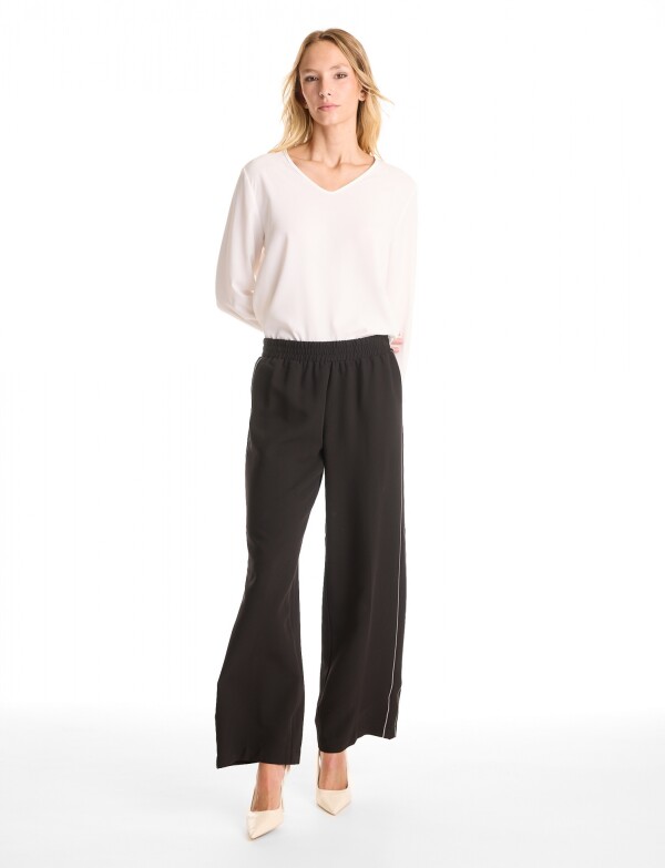 Pantalon Wide Leg Con Franjas Deportivas NEGRO
