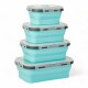 Set X4 Taper Contenedor Silicona Plegables Tapa Plastico Hermetica Celeste