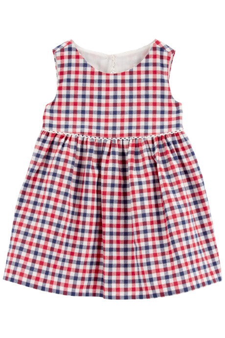 Vestido de algodón, con bordes de ojales, diseño a cuadros Sin color