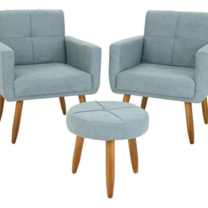 Conjunto Decorativo 492 Dallas 2 Poltronas + Puff Celeste Conjunto Decorativo 492 Dallas 2 Poltronas + Puff Celeste