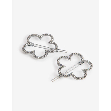 Set De 2 Hebillas Tic Tac En Forma De Flor Con Strass Plateado Rodio