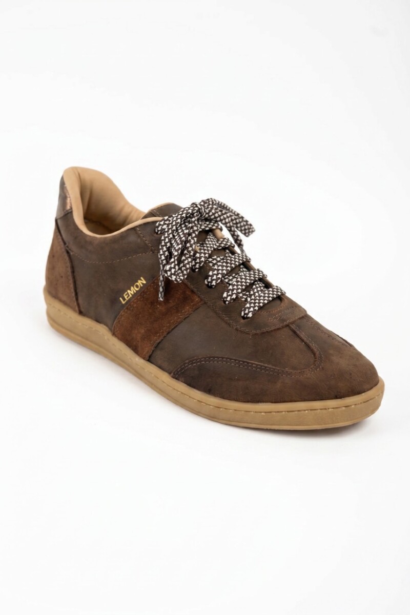Zapatilla Cuero Combinada Chocolate