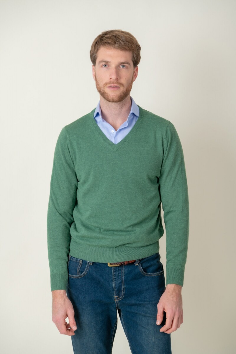 Sweater escote V lana. - Verde 