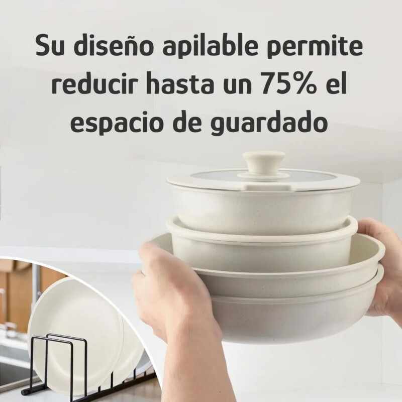 Batería De Cocina Selecta 5 Pzas Mango Extraíble Crema