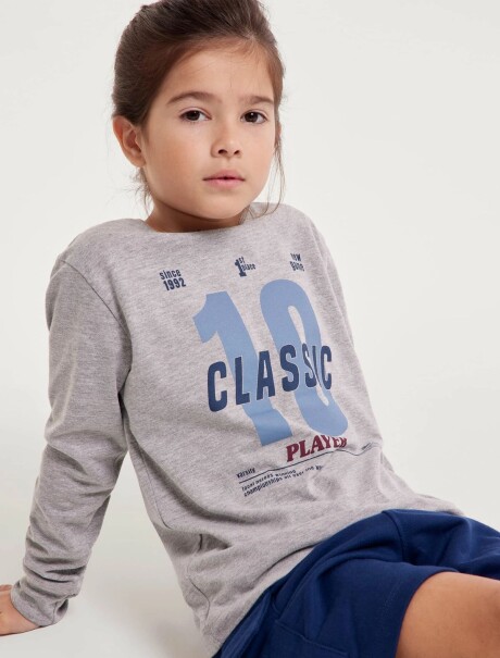 CAMISETA MANGA LARGA INFANTIL CON ESTAMPA GRIS