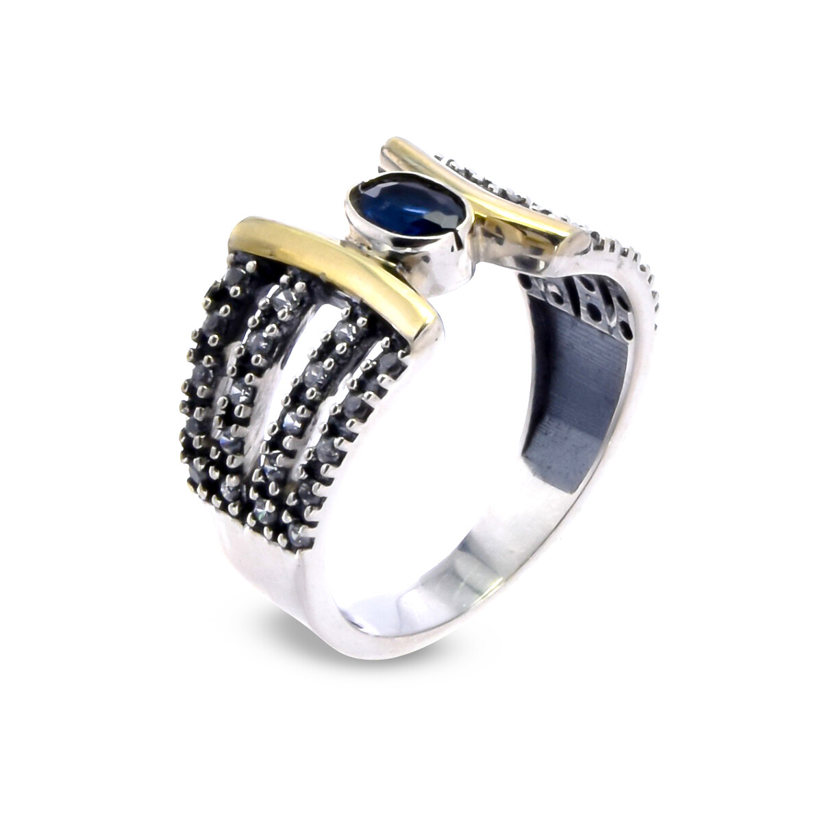 Anillo de plata 925 y double en oro 18 ktes con circonias. 