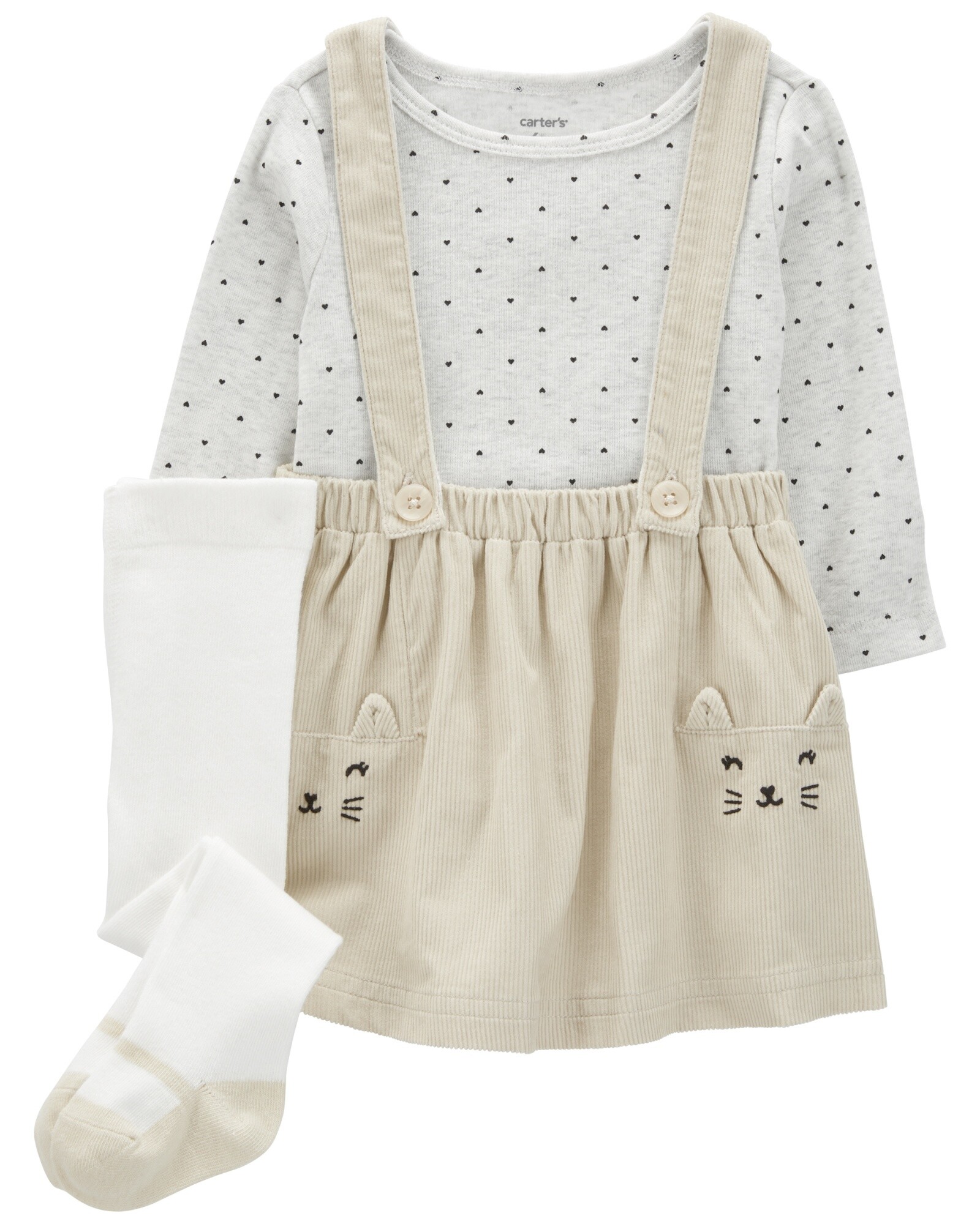 Set tres piezas, jumper de pana, remera y medias de algodón Sin color