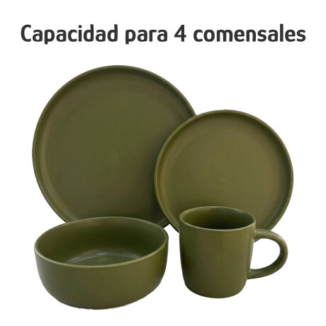 Juego Vajilla 16 Piezas Ala Recta Cerámica Moderna Elegante Verde