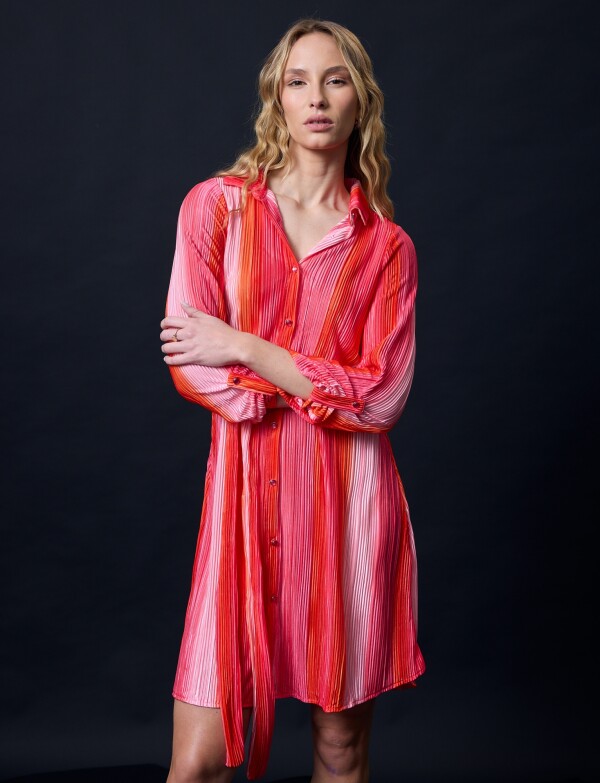 Vestido Saten Plisado ROSA/MULTI