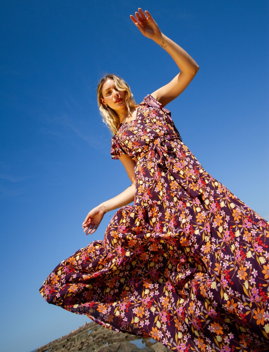 Vestido Maxi Spring - Bordeaux/multi 