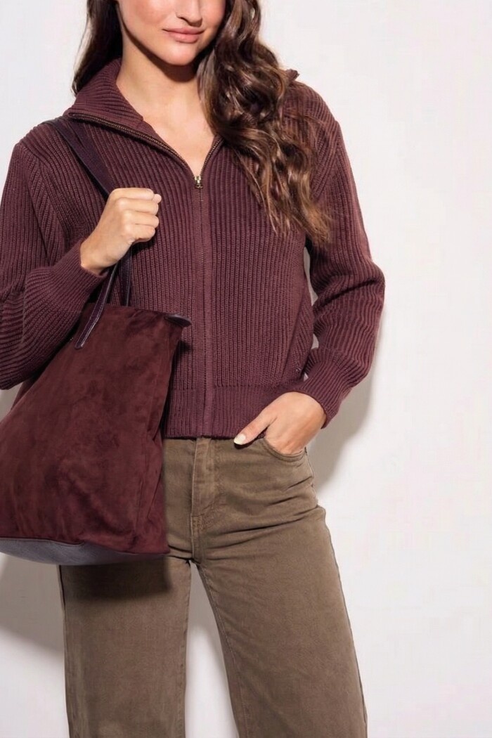 Campera Tejida Algodon Burdeos