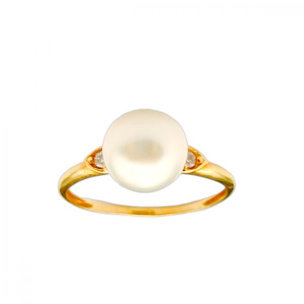 Anillo Solitario-Oro 18k-Perla y Zirconia-AN9508 conperla