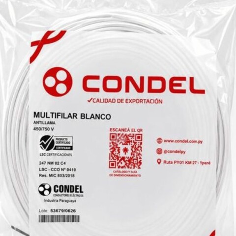 CABLE MULTIFILAR 0,50MM2 BLANCO CONDEL CABLE MULTIFILAR 0,50MM2 BLANCO CONDEL