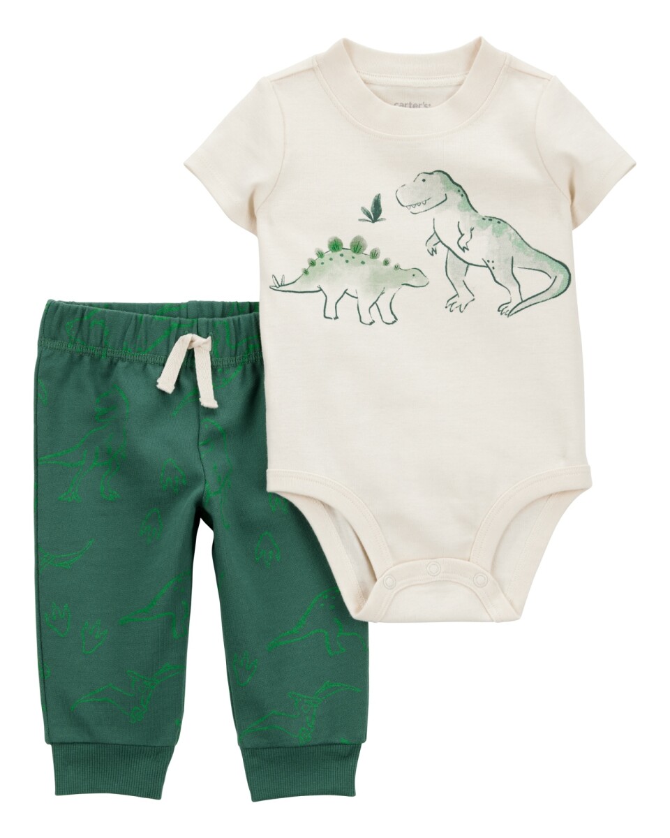 Set dos piezas de algodón, pantalón y body, diseño dinos 